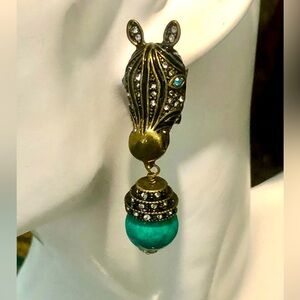 Heidi Daus “ Zebra Nights” Elegant Gold and Turquoise Zebra Earrings